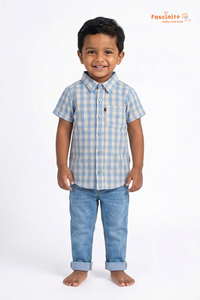 Boys Cotton Shirt – Blue White Checked Casual Shirt