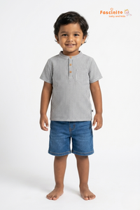 Boys Henley Shirt – Navy White Striped Mandarin Collar Top