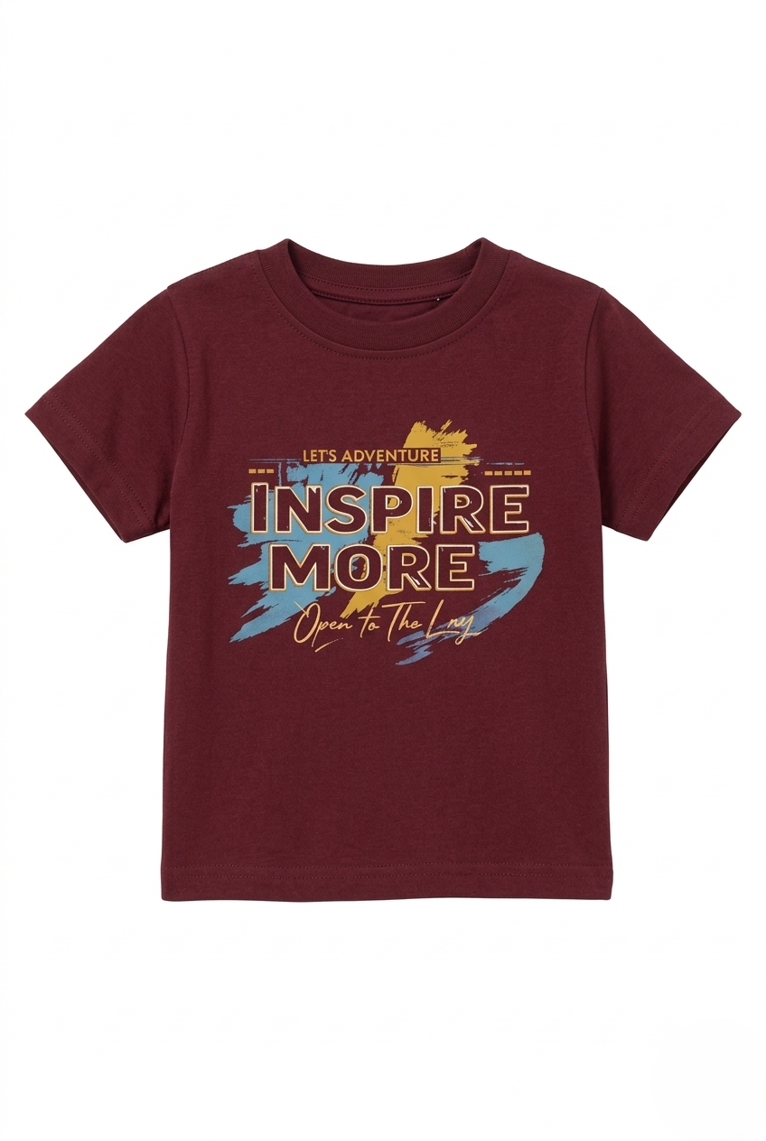 Boys Maroon Inspire More Graphic Cotton T-Shirt