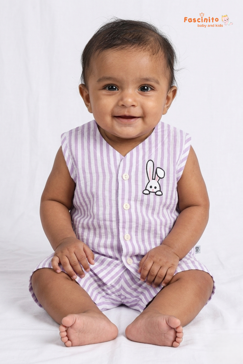 Baby Jhabla Set – Purple Striped Sleeveless Top & Shorts
