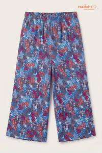 Girls 3/4 Pant – Blue Floral Printed Capri Pants