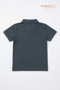 Boys Polo T-Shirt – Grey Sailboat Embroidered Cotton Tee