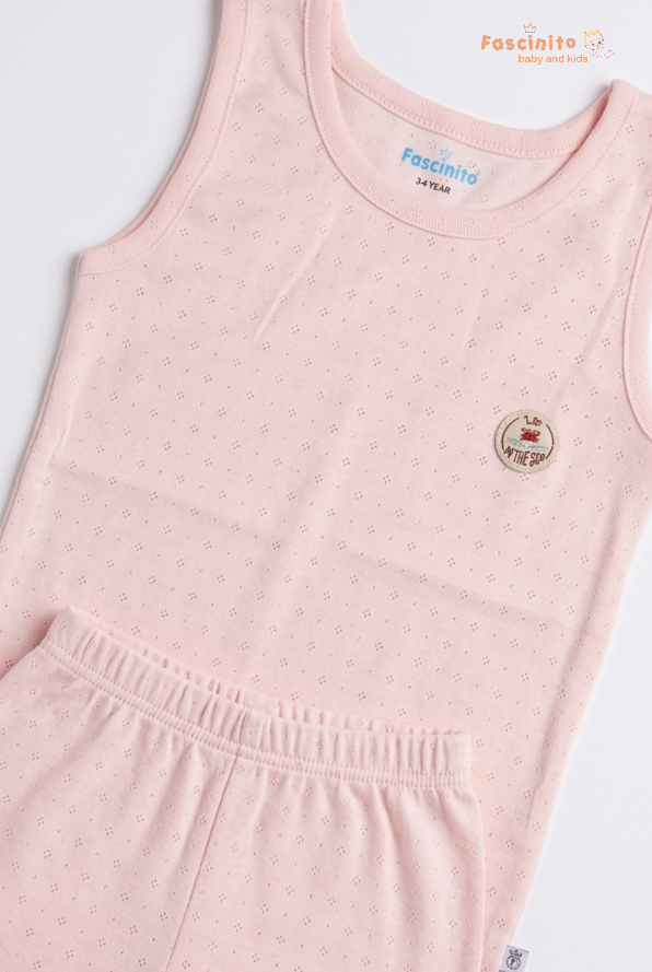 Boys Sleeveless Set – Cotton Vest & Shorts Summer Outfit (Light Pink)