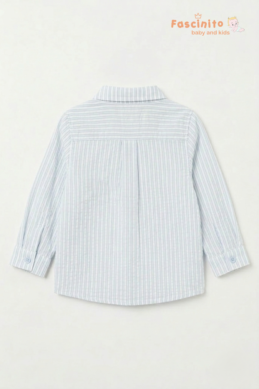 Boys Seersucker Striped Shirt – Light Blue & White Cotton Shirt