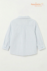 Boys Seersucker Striped Shirt – Light Blue & White Cotton Shirt