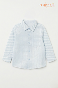 Boys Seersucker Striped Shirt – Light Blue & White Cotton Shirt