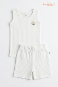 Boys Sleeveless Set – Cotton Vest & Shorts Summer Outfit (White)