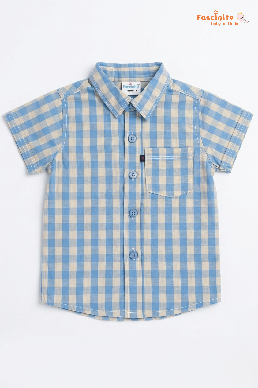 Boys Cotton Shirt – Blue White Checked Casual Shirt