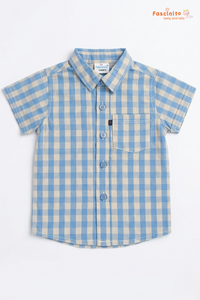 Boys Cotton Shirt – Blue White Checked Casual Shirt