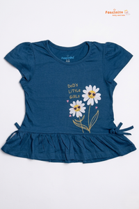 Girls Cotton T-Shirt – Blue Floral Burst Printed Casual Tee