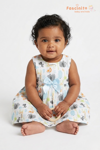 Girls Safari Animal Print Cotton Frock – White Sleeveless Dress
