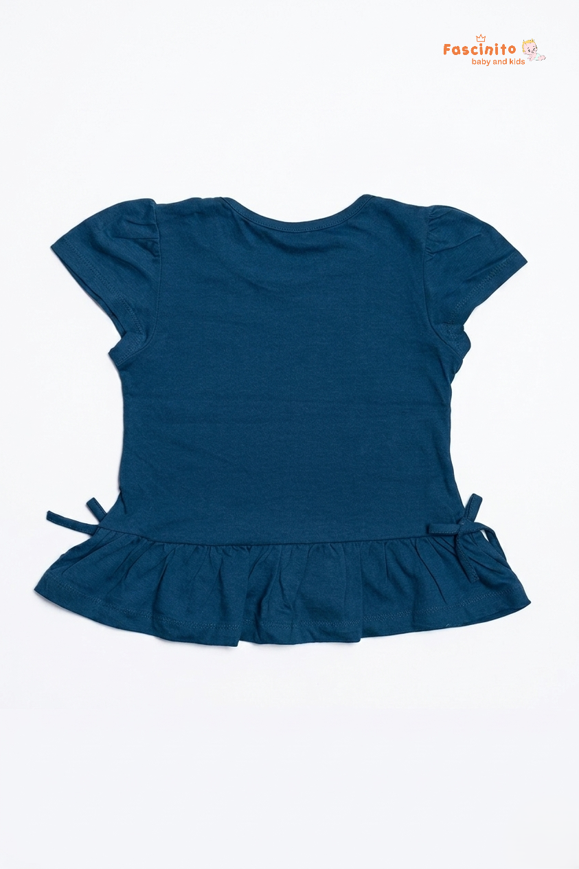 Girls Cotton T-Shirt – Blue Floral Burst Printed Casual Tee