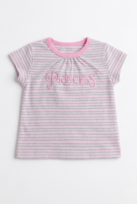 Girls Pink Princess Embroidered Stripe Cotton T-Shirt
