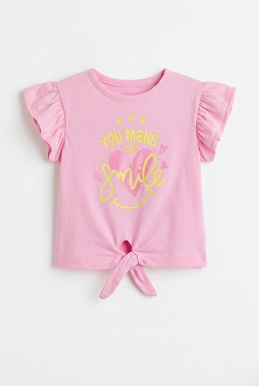 Girls Pink You Make Me Smile Graphic Cotton T-Shirt