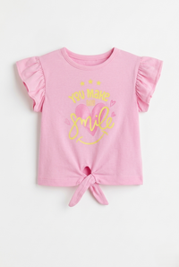 Girls Pink You Make Me Smile Graphic Cotton T-Shirt