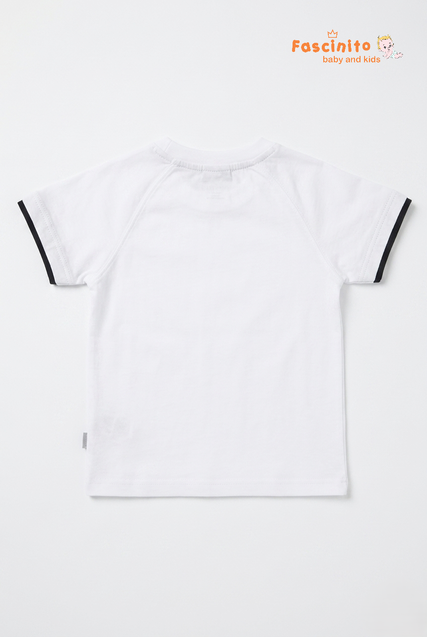 Boys Cotton T-Shirt – White Raglan Style Fascinito Print Tee