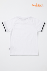 Boys Cotton T-Shirt – White Raglan Style Fascinito Print Tee