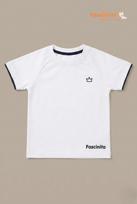 Boys Cotton T-Shirt – White Raglan Style Fascinito Print Tee