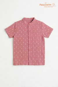 Boys Coord Set – Pink Mandarin Collar Shirt with Muslin Shorts