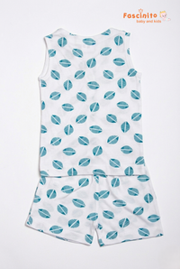 Baby Jhabla Set – White Leaf Print Sleeveless Top & Shorts