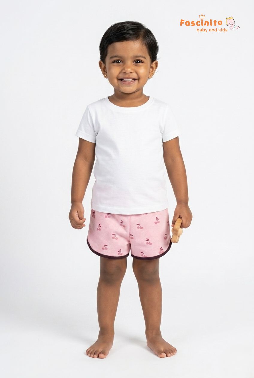 Girls Shorts – Pink Cherry Print Dolphin Style Shorts