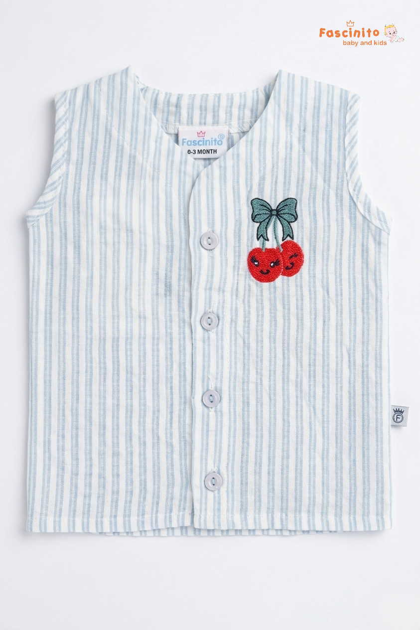 Baby Jhabla Set – Blue Striped Sleeveless Top & Shorts