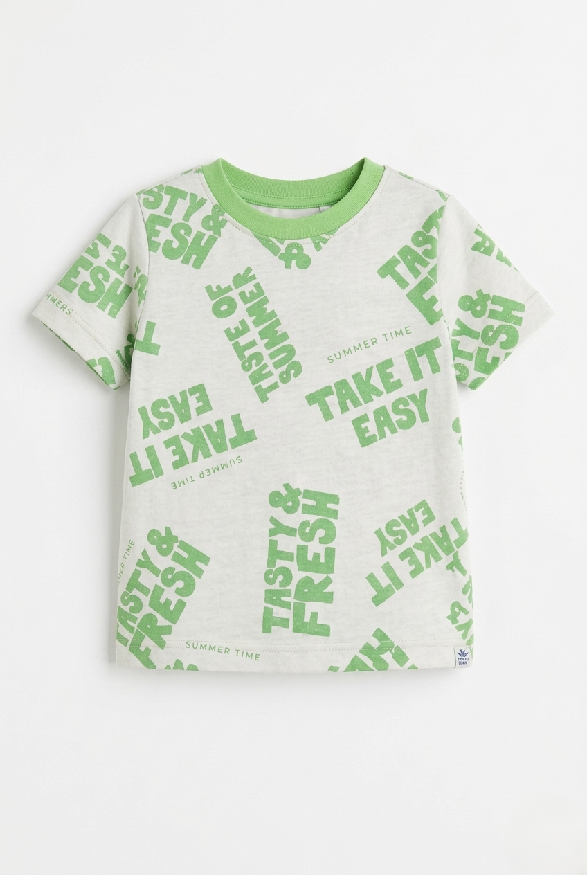 Boys Summer Vibes Graphic Cotton T-Shirt (Blue & Green)