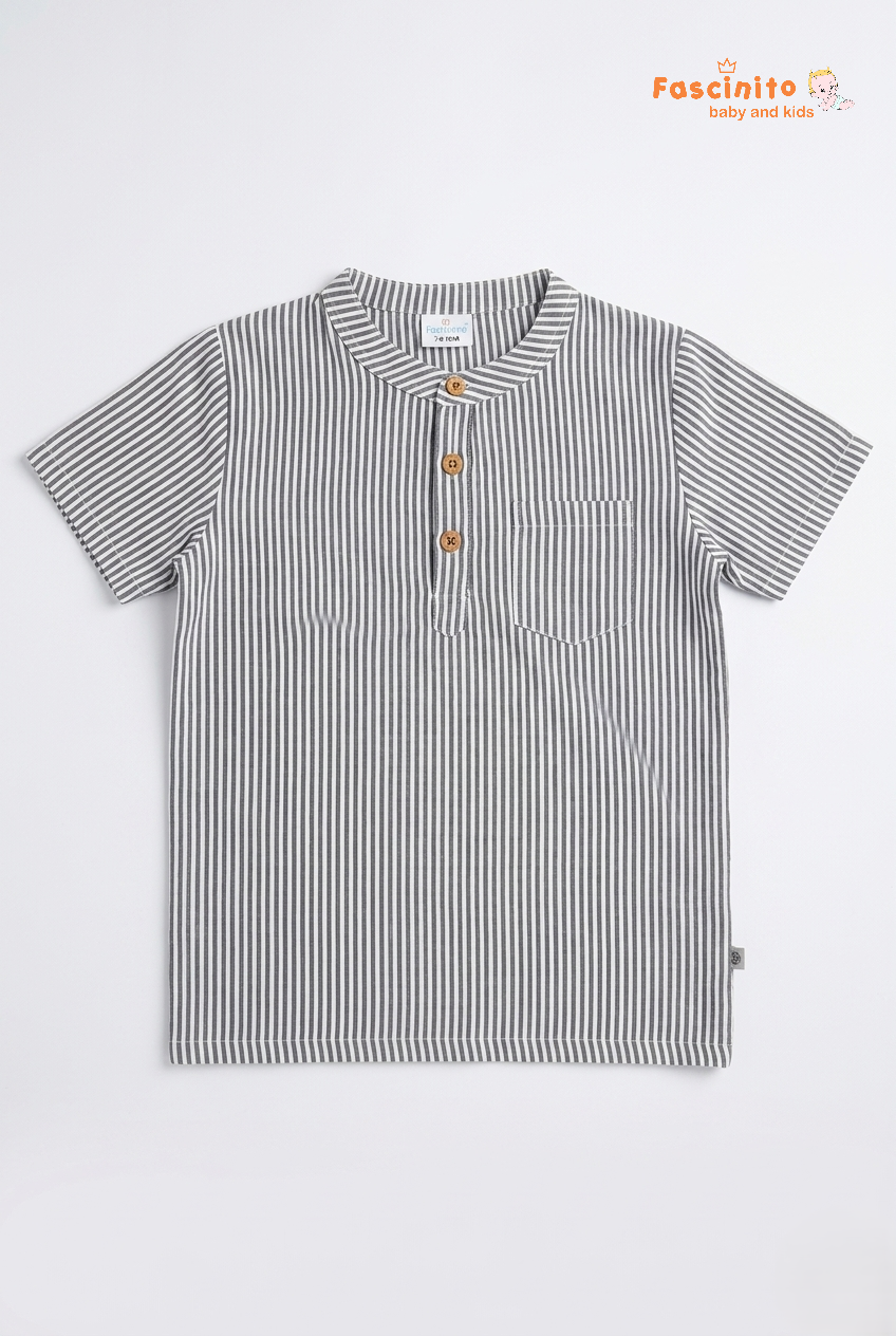 Boys Henley Shirt – Navy White Striped Mandarin Collar Top