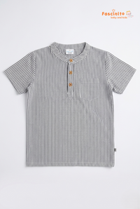 Boys Henley Shirt – Navy White Striped Mandarin Collar Top