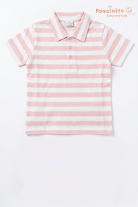 Boys Coord Set – Pink Striped Polo T-Shirt with Navy Shorts