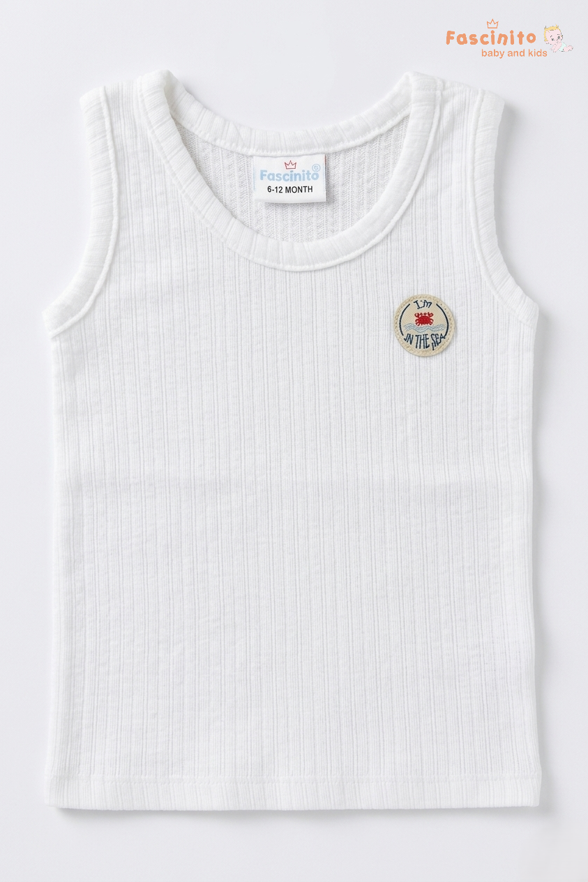 Boys Sleeveless Set – Cotton Vest & Shorts Summer Outfit (White)