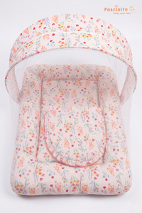 Baby Mosquito Bed – Foldable Portable Net Bed with Cushion (Pink)