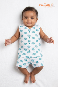 Baby Jhabla Set – White Leaf Print Sleeveless Top & Shorts