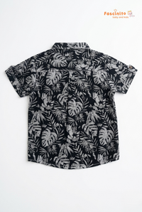Boys Printed Shirt – Black Tropical Leaf Cotton Shirt