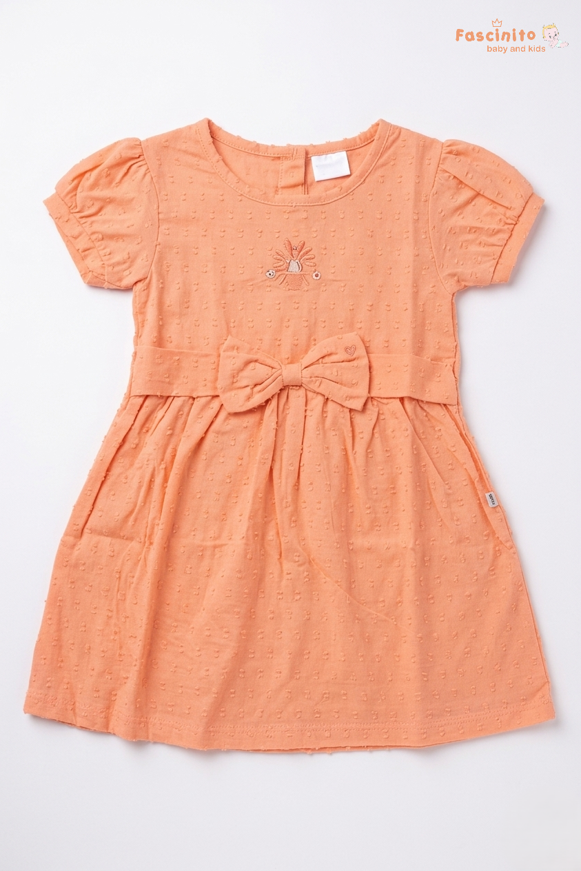 Girls Cotton Frock – Orange Bow Embroidery Baby Dress