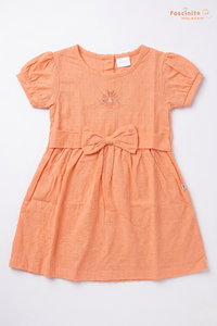 Girls Cotton Frock – Orange Bow Embroidery Baby Dress