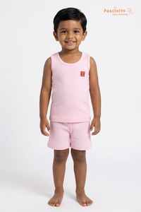 Boys Sleeveless Set – Cotton Vest & Shorts Summer Outfit (Pink)