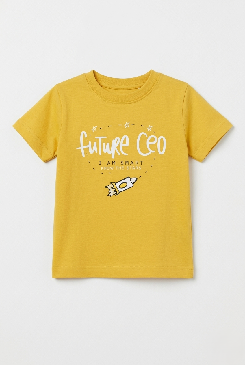 Boys Yellow Future CEO Graphic Cotton T-Shirt