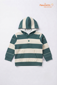 Hooded Co-Ord Set – Green & Off White Striped Hoodie and Pants Set