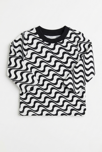 Boys Black & White Wave Print Full Sleeve T-Shirt