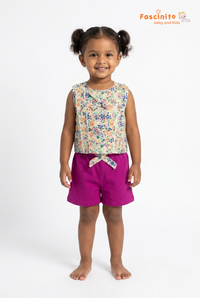 Girls Top & Bottom Set – Floral Sleeveless Top with Pink Shorts