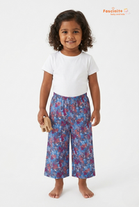 Girls 3/4 Pant – Blue Floral Printed Capri Pants