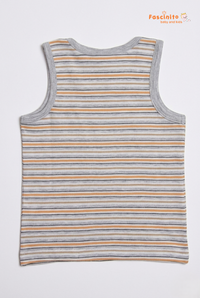 Boys Sleeveless Top – Grey Striped Cotton Vest with Teddy Detail