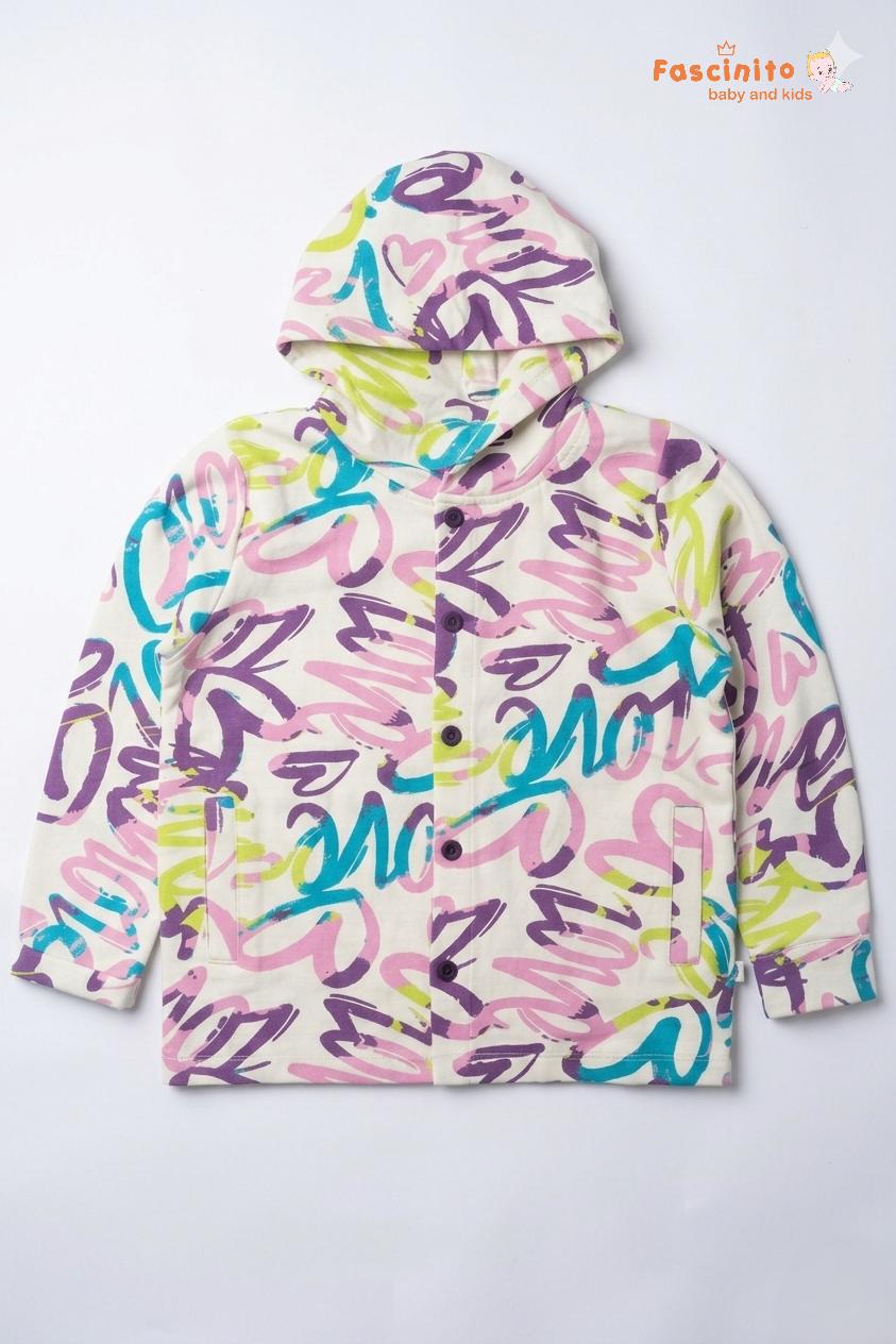 Girls Hoodie – White Cotton Blend Casual Wear