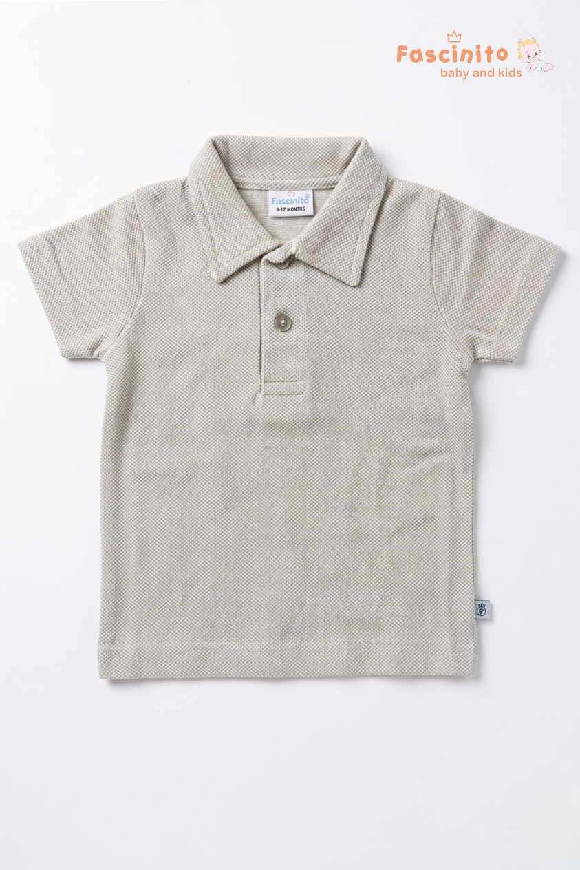 Boys Coord Set – Beige & Navy Polo T-Shirt with Shorts