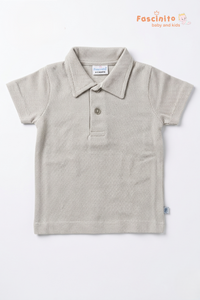 Boys Coord Set – Beige & Navy Polo T-Shirt with Shorts