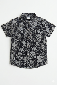 Boys Printed Shirt – Black Tropical Leaf Cotton Shirt