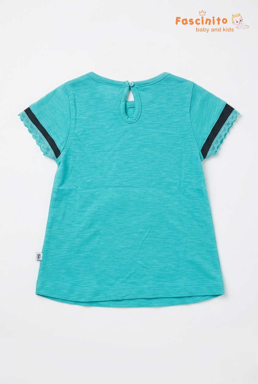 Girls Teddy Bear T-Shirt – Turquoise Adventure Print Top