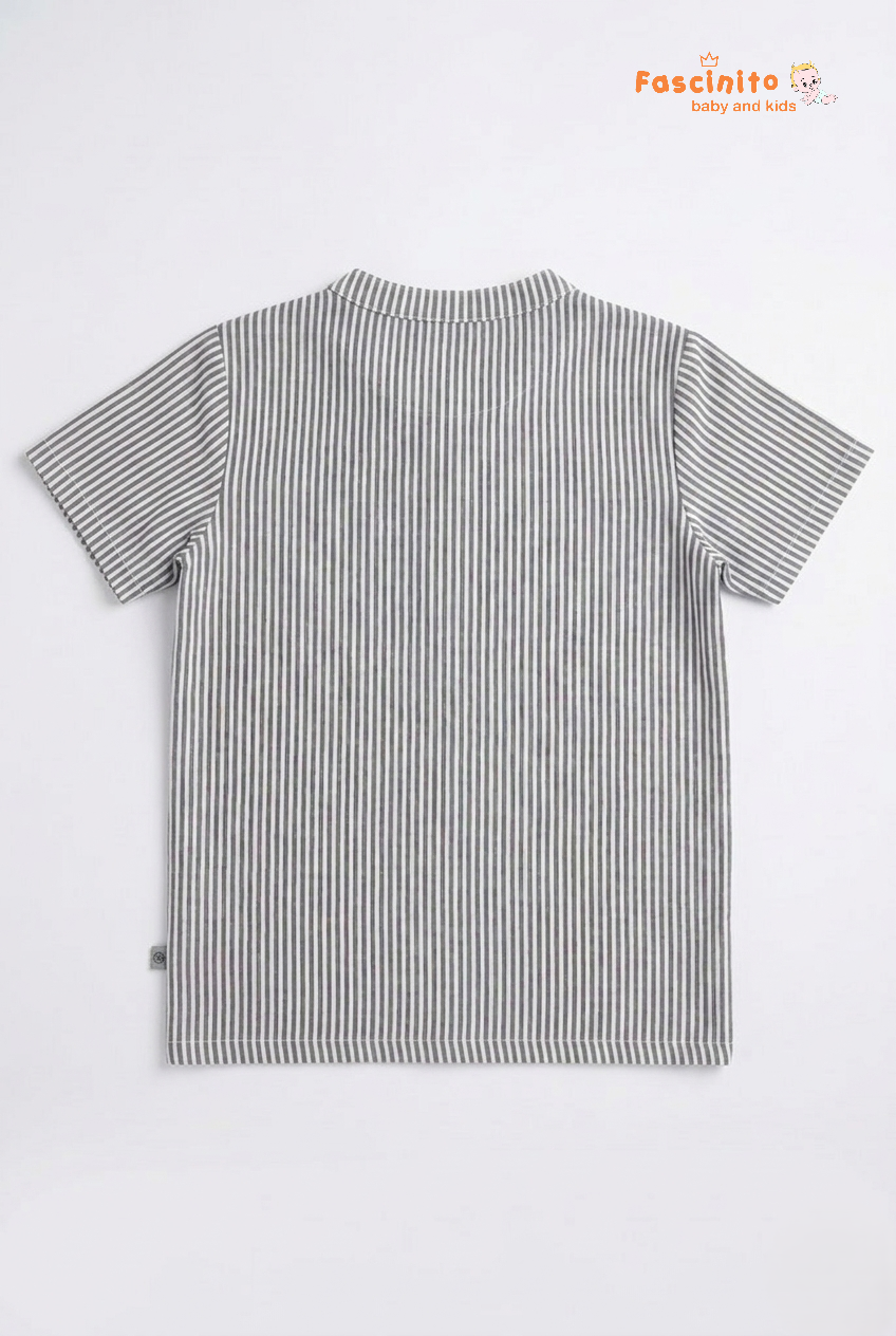 Boys Henley Shirt – Navy White Striped Mandarin Collar Top