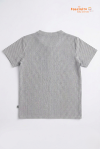 Boys Henley Shirt – Navy White Striped Mandarin Collar Top